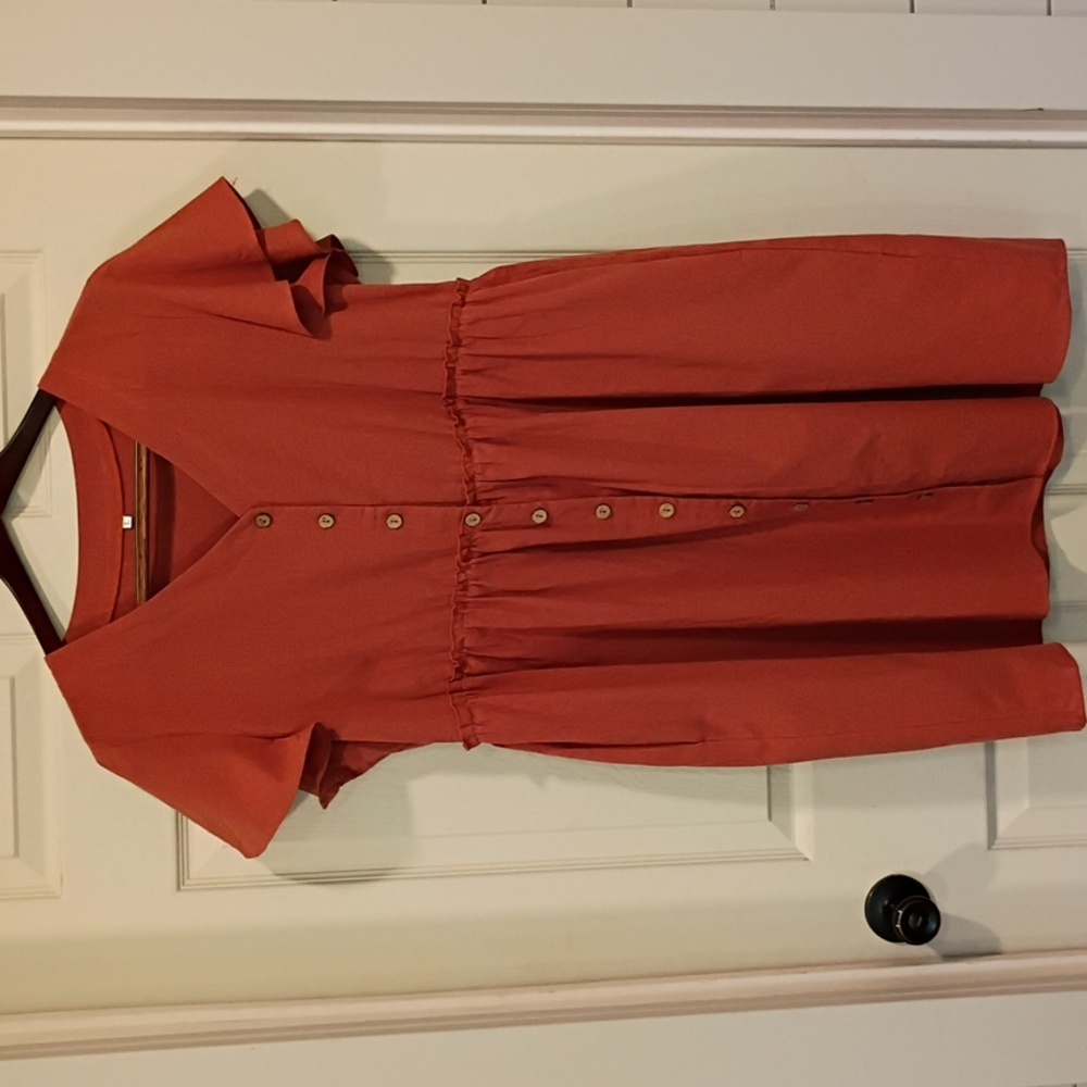 Rust Button-Front Linen  Size L - Picture 6 of 6